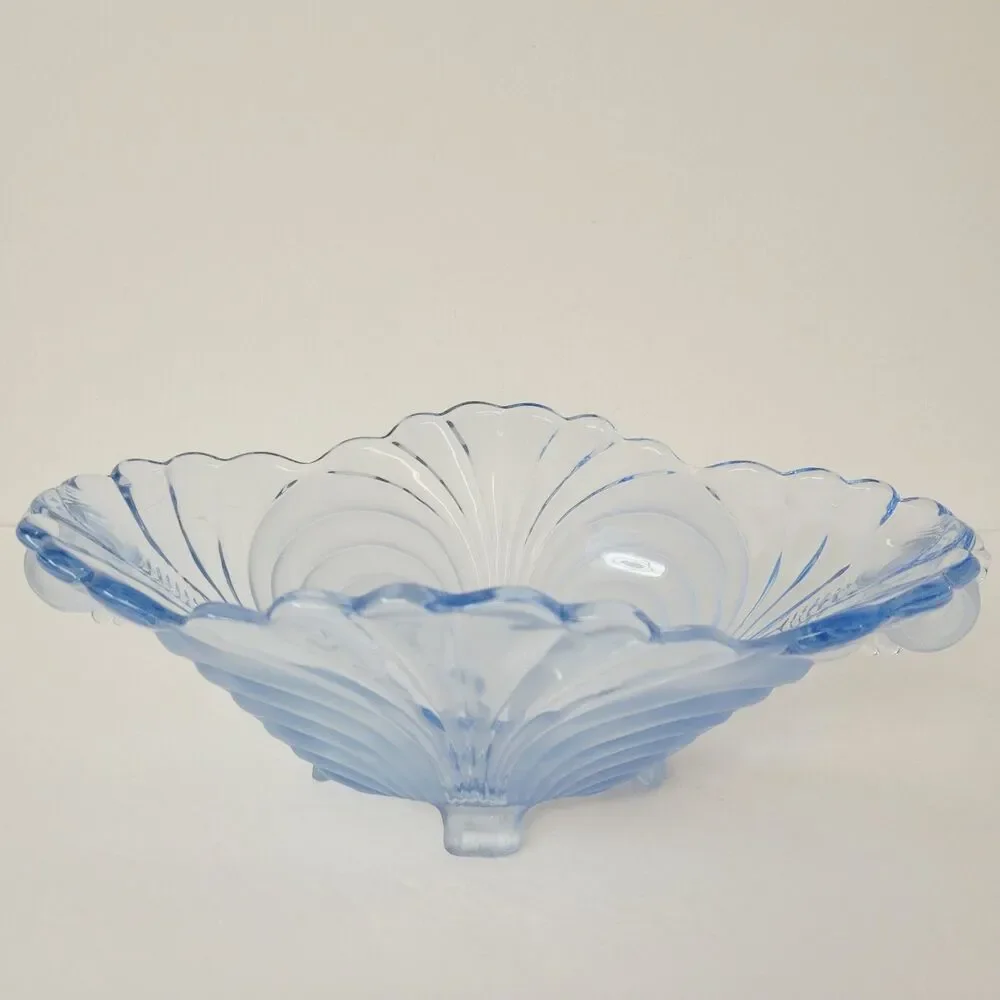 Vintage Cambridge Glass Moonlight Caprice Blue Ruffled Footed Bowl